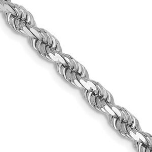 4mm 10k White Gold Solid Diamond Cut Rope Chain Bracelet, 7 Inch